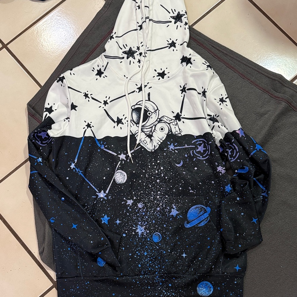 Space-Themed Black and White Hoodie